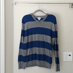 Vintage Old Navy V-Neck Blue and Grey Striped Sweater